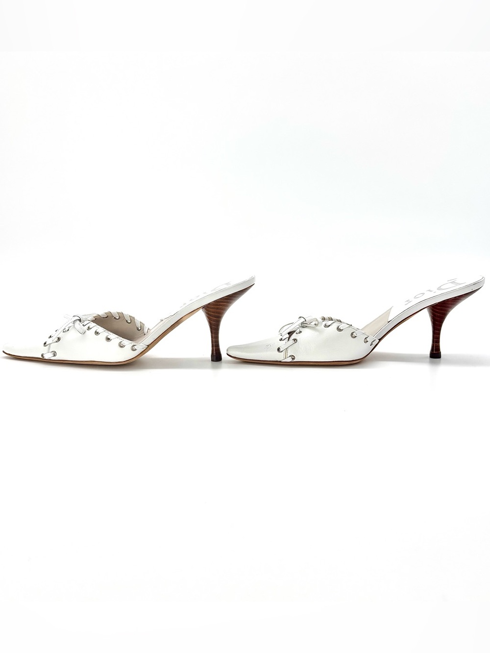 Dior Vintage John Galliano Bow Grommet Embellished Pointed Toe Mules Pumps 37 - Picture 4 of 11